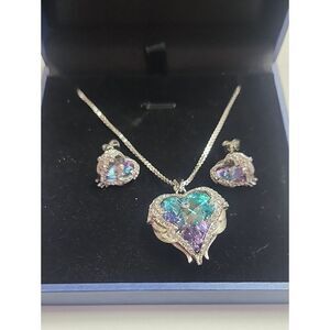 CDE Angel Wing Heart Jewelry Gift for Women Pendant Necklace With Earrings Set